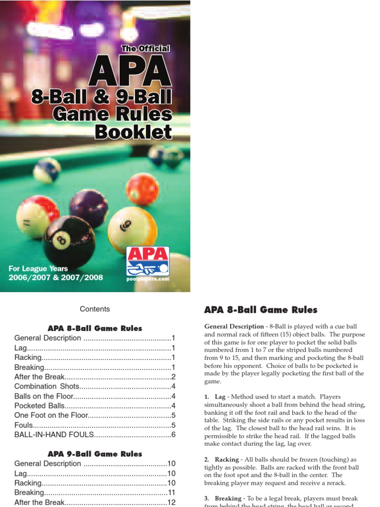 APA 8-9 Ball Game Rules, PDF, Individual Sports